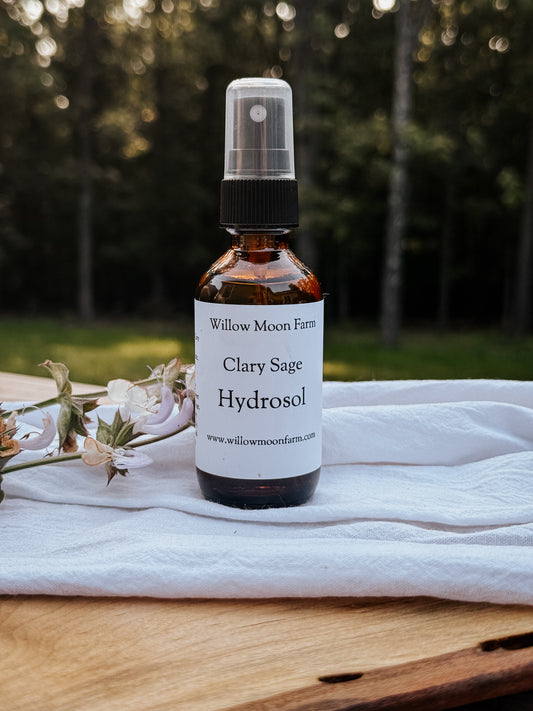 Clary Sage hydrosol handcrafted from organic  - regenerative fresh herbs for natural skincare and refreshing mist.
