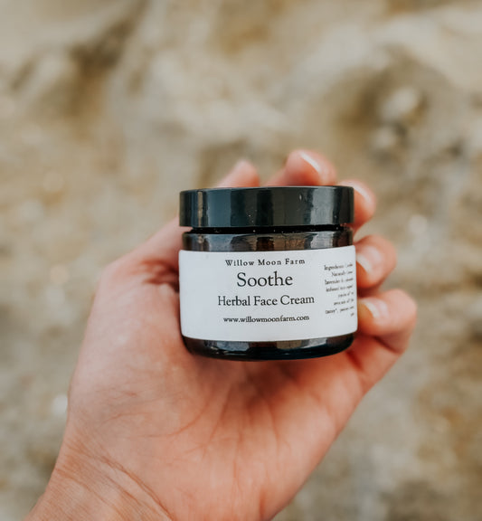 Soothe Face Cream handcrafted with regenerative herbs and pasture raised tallow for sensitive and dry skin.